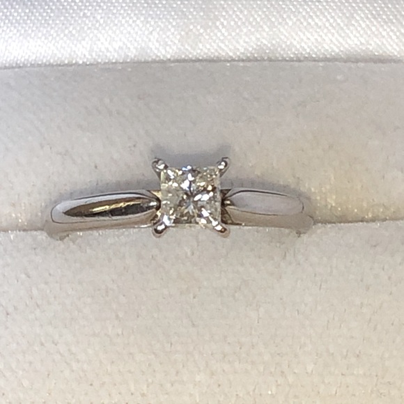Solid Stamped 14K White Gold Natural Diamond Princess Solitaire Engagement Ring - Picture 6 of 17